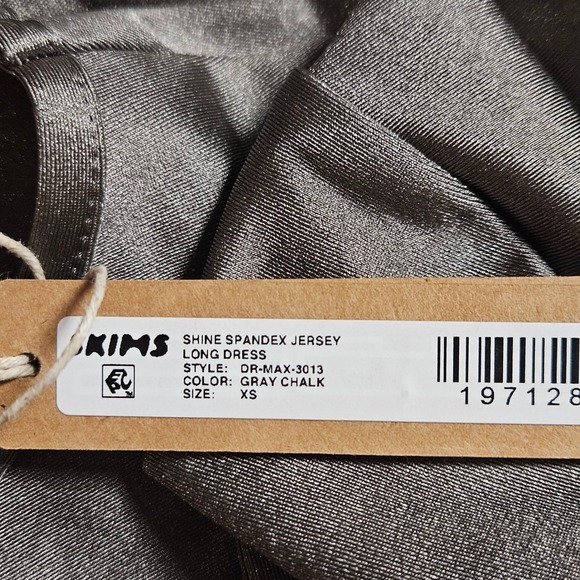 SKIMS Shine Spandex Jersey Long Dress XS Metallic Gray Bodycon DR-MAX-3013 NWT - Picture 3 of 8